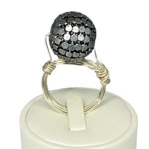 Silver Disco Ball Spinner Statement Ring Sz 12.5 Trendy Artesian Cocktail Fidget